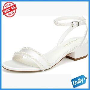 Low Heel Pearl Wedding Sandals Open Toe Bridal Shoes Ankle Strap